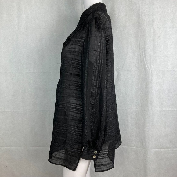 George Simonton Says Shirt Womens Sz M Black Sheer Lace Pleated Button Tunic - Picture 3 of 7